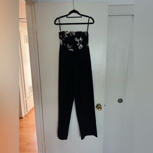 White House Black Market Black and White Floral Jumpsuit